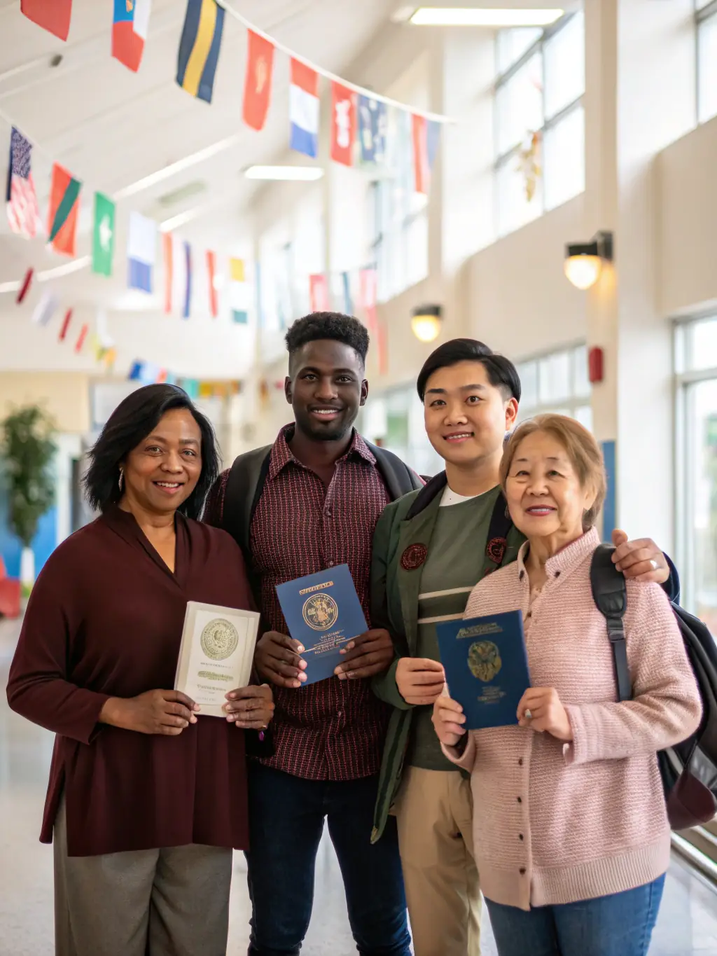A diverse group of people standing together, representing various immigration paths and the support provided by immigrationhelpcon.